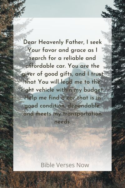 Prayer for Favor in Finding a Reliable and Affordable Car