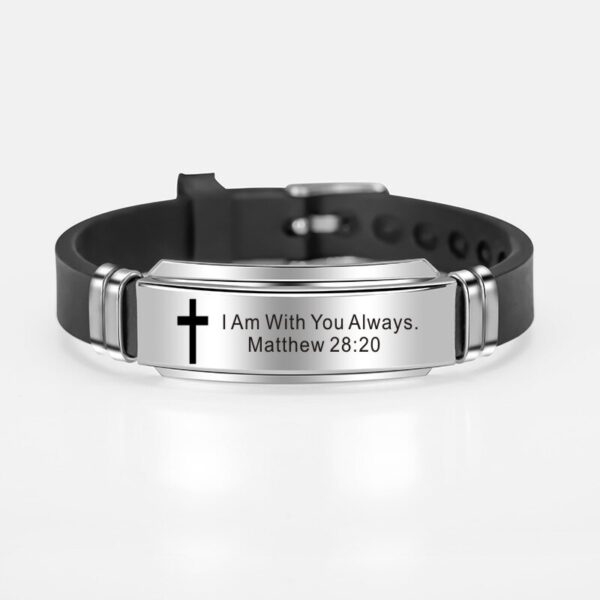 Cross Jesus Scripture Quote Bracelet Christian Bible Verse Stainless Steel Bracelets Silicone Wristband 2