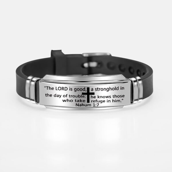 Engraved Cross Bible Verse Stainless Steel Bracelet Bangle Fashion Adjustable Silicone Bracelets For Men Women Christian 2