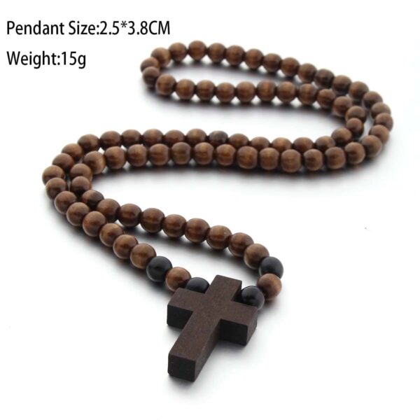 Wood Beaded Cross Necklace Men Wooden Bead Necklace Cross Pendant Necklace Mens Hip Hop Jewelry Accessories 2