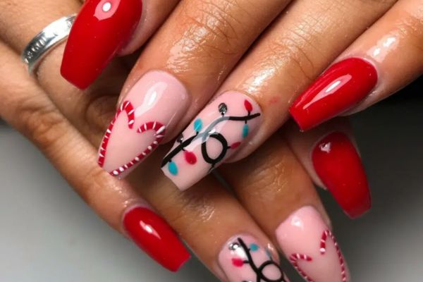 Candy Canes Christmas Light Nails