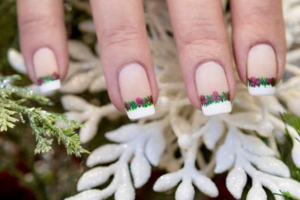 Evergreen Berries French Manicure Christmas Nail Art 1