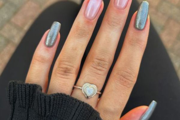 Silver French Tip Nails