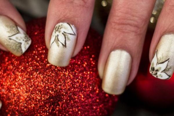 White Poinsettias Christmas Nail Art